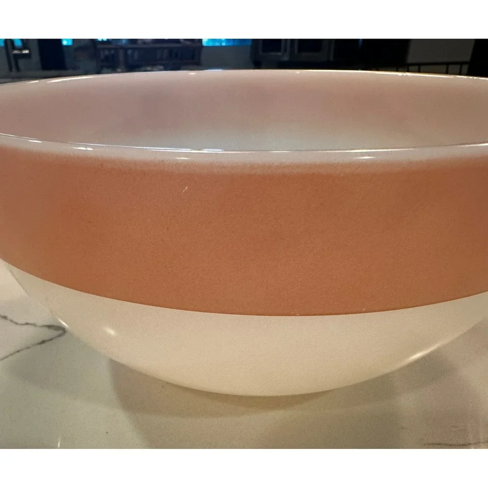 Fire-King Milk Glass Mixing Bowl Peach‎ Band Vintage Oven Ware 8.5 Inch USA